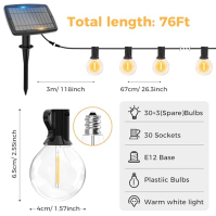 Woolmug Fairy Lights Outdoor Solar, 23M 30+3 LED Solar Fairy Lights Outdoor, 4 módy USB Vodotěsné solární pohádkové světla pro z